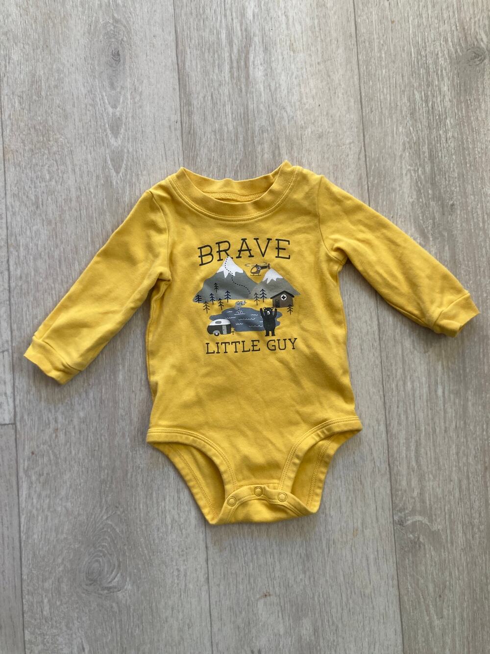 Carter’s Yellow “Brave Little Man” Onesie, Size 9M